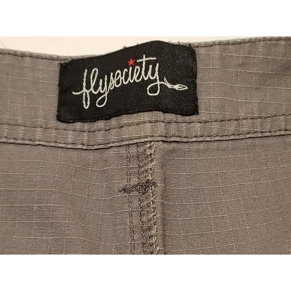 Fly Society Gray w. Black & White Floral Trim Multi Pocket Cargo Shorts Size 34